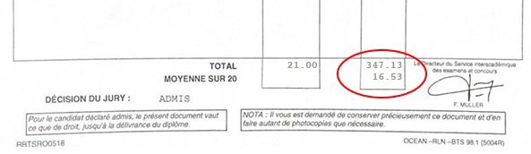 Bulletin relevé de notes de Maxime pour son BTS Bâtiment
